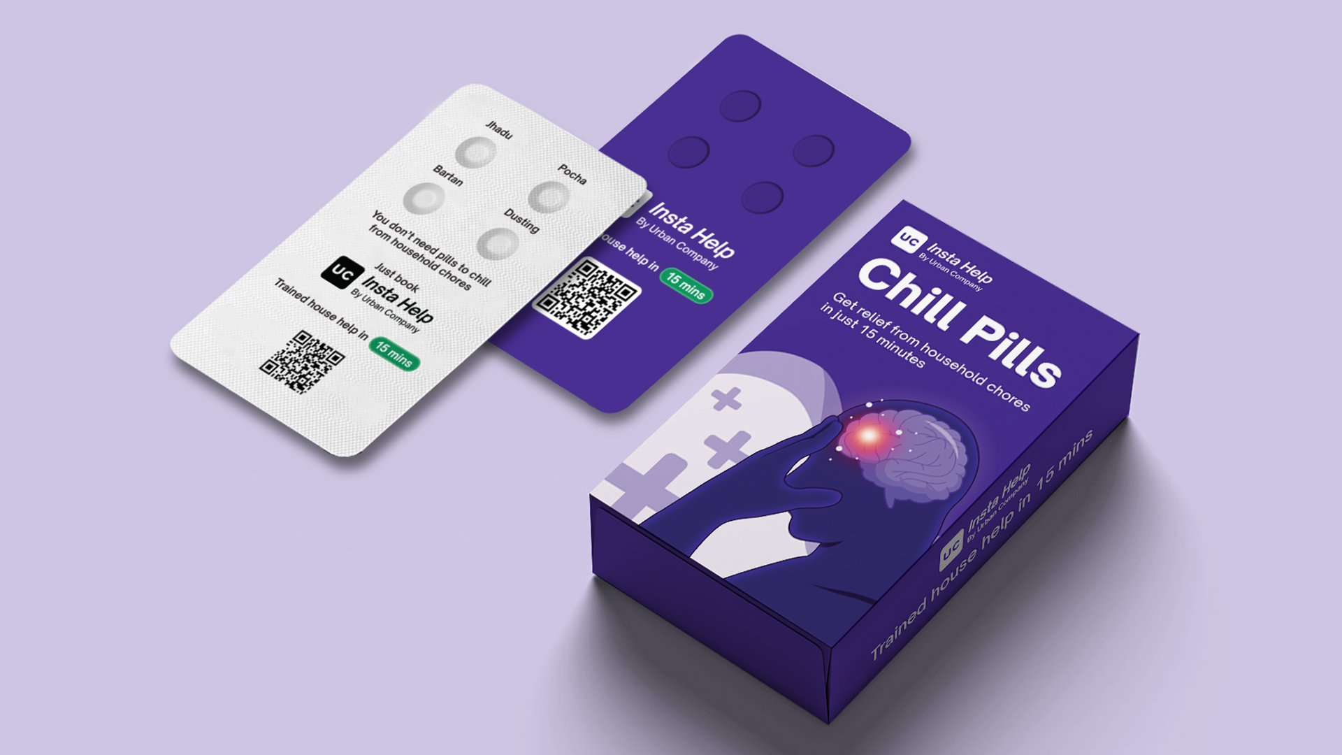 Chill Pills box and blister packs for Urban Company Insta Help